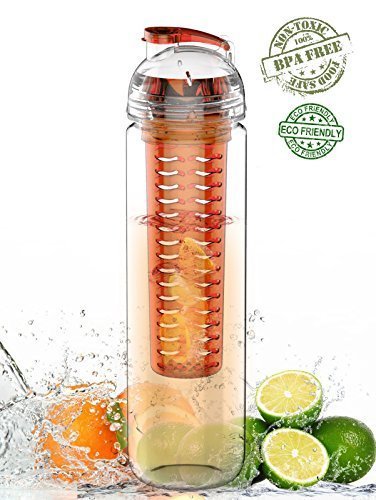 Limited time sale!! 27oz tritan fruit infuser water bottle, orang…