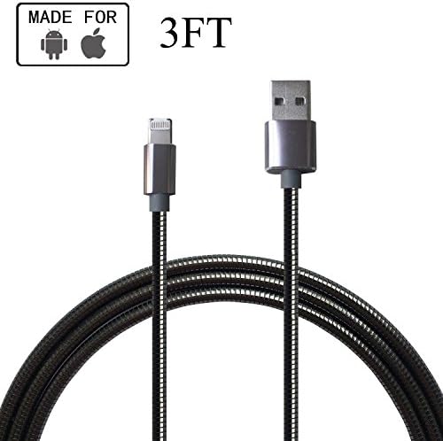 Titanium Micro USB Cable (3ft) (Gun Black) Super Hard Durable, Lightning Charging Cable for iPhone 7 7 Plus, 6S, 6 Plus, 5S, 4S, iPad Mini, iPod, Samsung Galaxy S7/S6/S5/Edge (1 Pack)