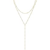 Foxgirl Long Gold Necklace for Women- Dainty 14k Gold Plated Drop Lariat Necklace Layered Simple CZ Y-Shaped Body Chain Stack Wedding Necklace Trendy
