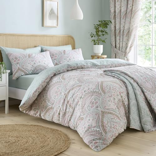 Dreams & Drapes Green Jacobean Duvet Cover Set – King Size (230 x 220cm) – Reversible Boho Bedding with 2 Pillowcases – Moroccan Persian Design – Exotic Botanical Print
