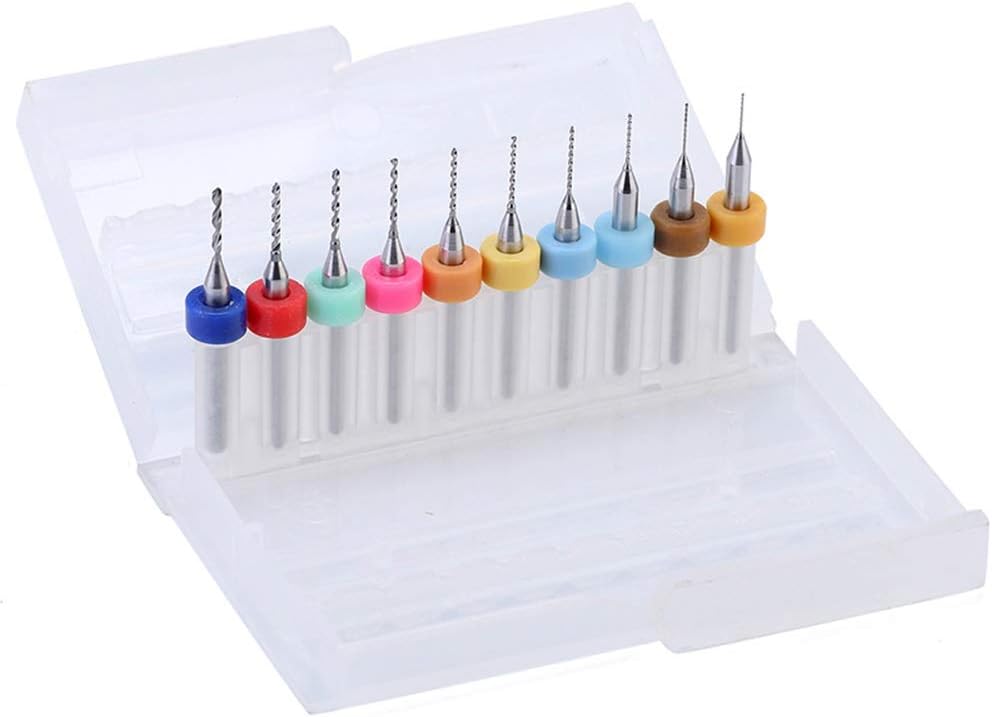 YXQ 0.3mm-1.2mm Carbide CNC Drill Bits,10Pcs Engraving Micro Set Tip Spiral Flute PCB Rotary Tool Jewelry Print Circuit Board