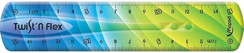 Régua flexível de 15 cm, decoração twist'n flex, dupla graduação, plástico inquebrável, design lúdico para crianças e alunos, ideal para escola e escritório, cores variadas