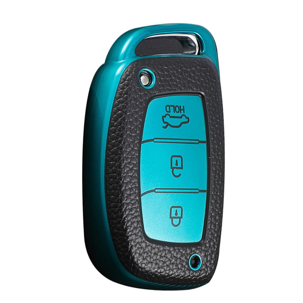 KUNIO Keyless Fob Cover for Hyundai Kona i10 i30 i20 Ioniq Hybrid Tucson Santa Fe ix35 Mistra - TPU Leather Texture Case With 3 Buttons - Green