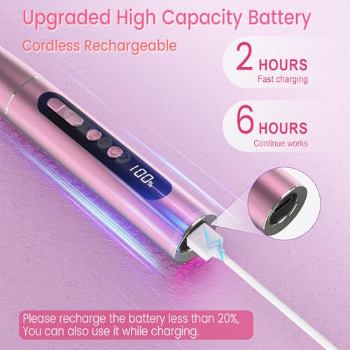 SnnyNyx Cordless Electric Nail Drill 35000 RPM, Professional Portable Nail File for Acrylic Nails & Gel Polish Removal, Low Vibration & Heat E-file with 11 Drill Bits, Salon-Quality Manicure Pedicure Kit (Rose Pink）