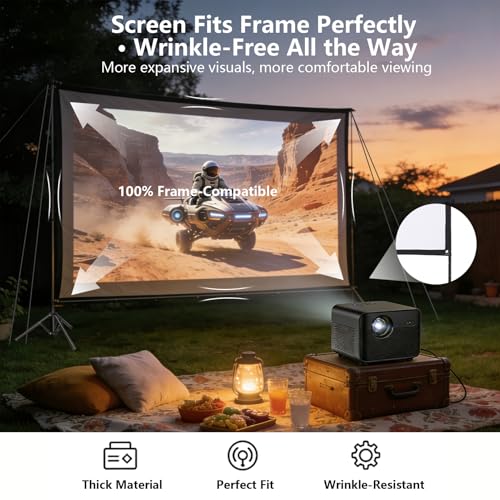 EMART Outdoor Projection Screen with Stand, 150 Inch Portable Indoor 16:9 4K HD Rear Front and Foldable Tripod with Carrying Bag for Home Theater Backyard Movies