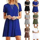 Evelove Women Casual O-Neck Short Sleeve Solid Mini Dress Dresses Blue