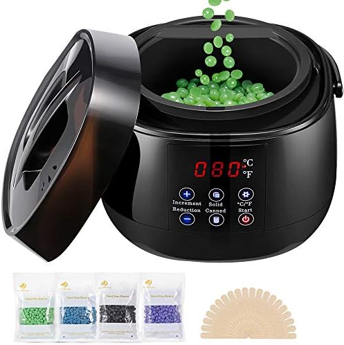 GUSTALA Wax Warmer, LED Display Smart Wax Heater Non-Stick Hair Removal Kit with Hard Wax Beans and 20 Wax Applicator Sticks for Women Men Body Face Eyebrow