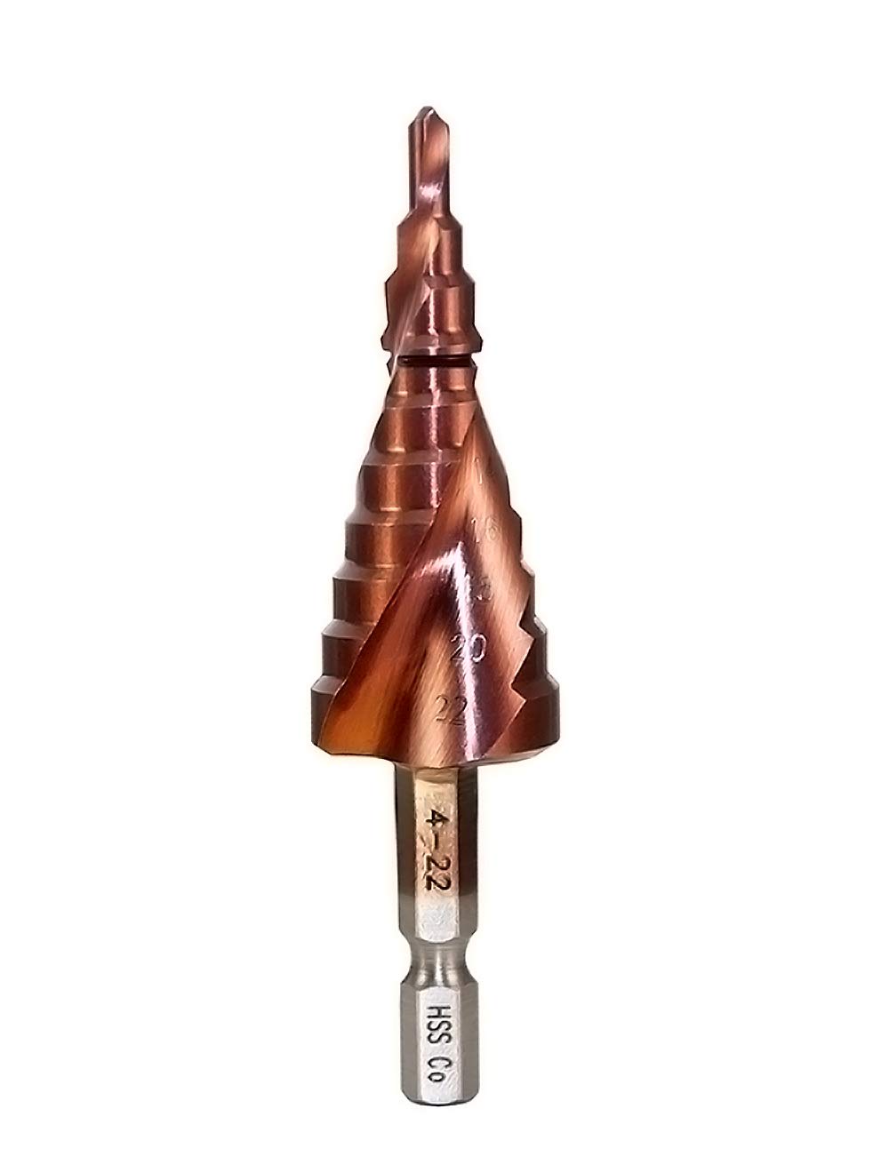 Mengshen Step Drill Bit 4-22mm, HSS M35 Cobalt Spiral Groove Hex Shank Multi-functional Drilling Tool Counterbore Hole Cutter Cutting Enlarge Metal Sheet PCV Sheet Woodworking