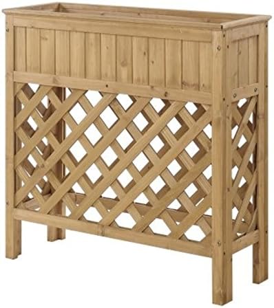 Bottom Lattice Design Light Oak Chinese Fir Wood Raised Pot Planter