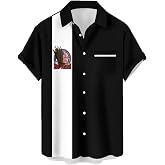 Mens Bowling Shirts, 1950s Hawaiian Vintage Button Down Short Sleeve Shirts Summer Casual Holiday Beach Shirts