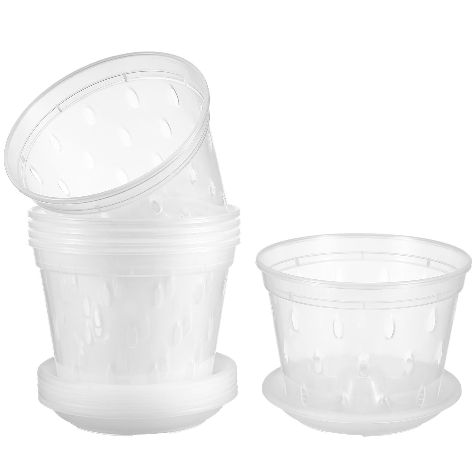 YARNOW 5 Sets Clear Orchid Pot Plastic Orchid Pot with Holes and Saucers Slotted Nursery Pots for Orchid Repotting (Diameter 12.8 cm)