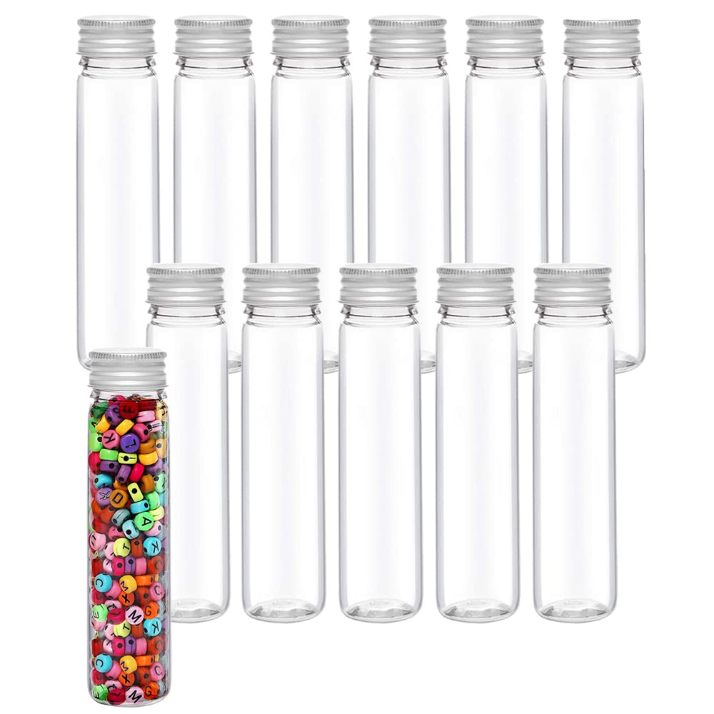 Rifrpha 12 Pieces Clear Plastic Test Tubes with Screw Caps Plastic Tubes with Lids 110ML Clear Test Bottle Transparent Laboratory Test Tubes Scientific Test Tubes for Plants Flowers Sweets Sample