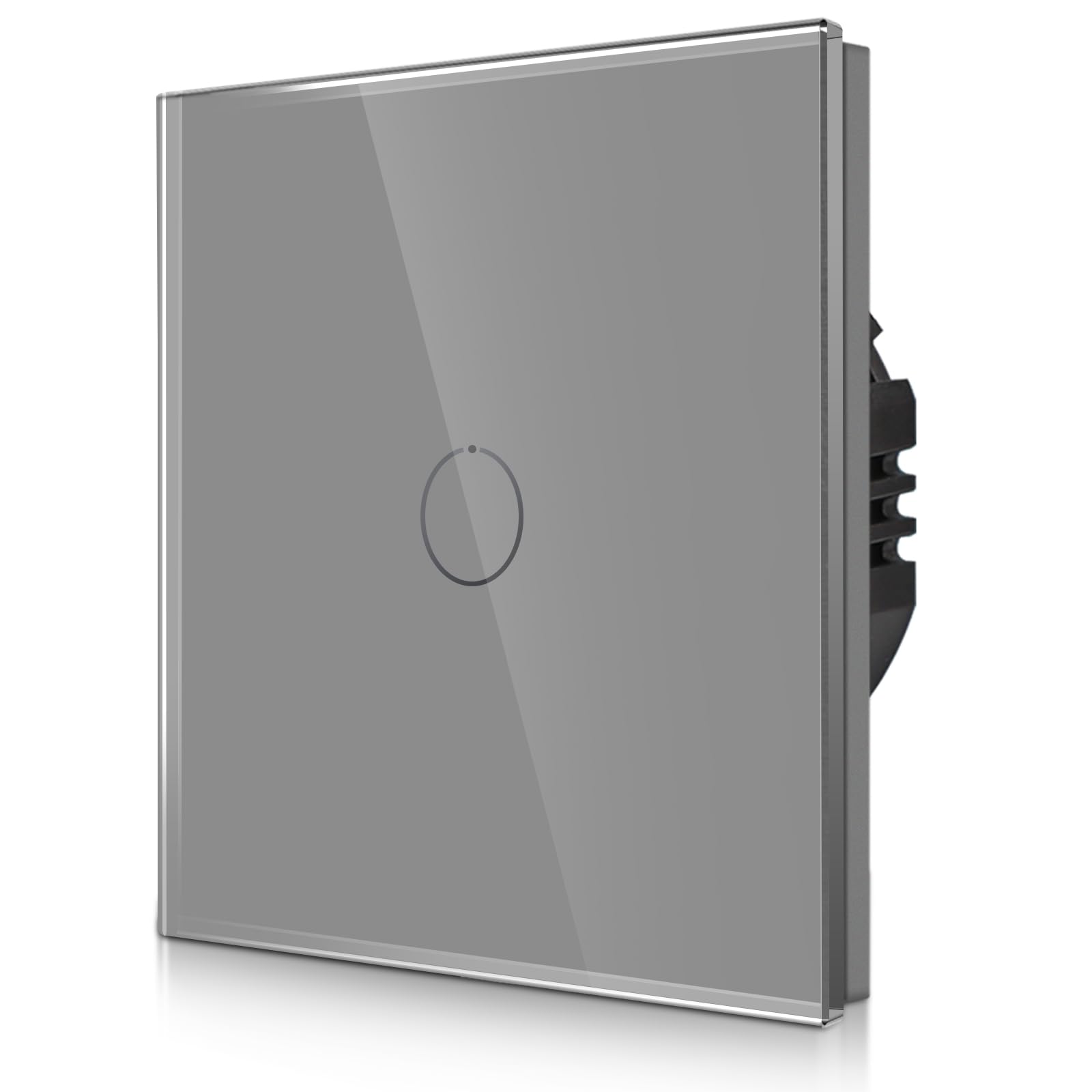 CNBINGO 1-Way Touch Light Switch - Grey Wall Switch with Glass Panel and Status-LED Backlight - No Neutral Wire Required - 500 W - 1 Gang