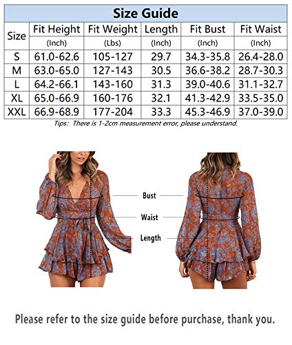 Relipop Women's Jumpsuit Floral Print V Neck Baggy Sleeve Waist Tie Double Layer Ruffle Hem Short Mini Dress Romper - Image 7