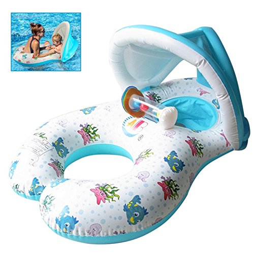 B&p Swimming Ring,Mother Baby Swim Floats,Pool Float Adjustable Sunshade Inflatable Baby Swim Ring,Boat Double Seats for 6-36 Months Floating Leisure Float Toy,Outdoor Summer Pool Best Gift