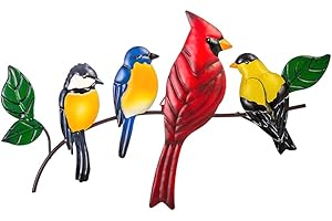 dreamskip Metal Bird Decor Birds On The Branch Wall Decor, Fence Decorations Outdoor Wall Art, Metal Birds Cardinal Decor Wall Art for Living Room, Home, Tree, Cardinal Gifts