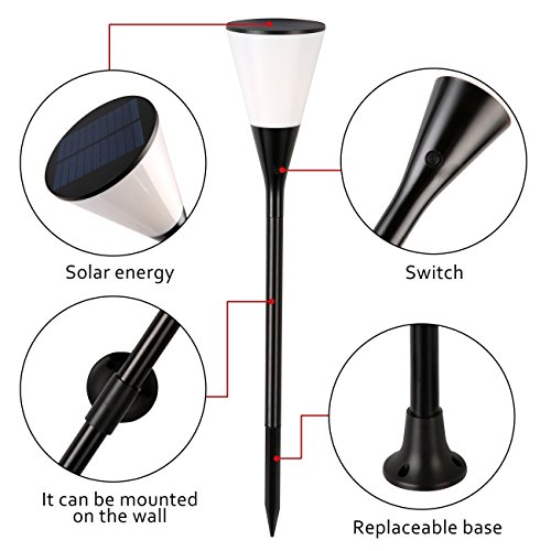 Zeonetak Solar Lights Outdoor Wineglass Flickering Flame Solar Powered Torch Light Adjustable 3-in-1 Table Lantern Waterproof Wireless Garden Spotlight Wall Light (2)