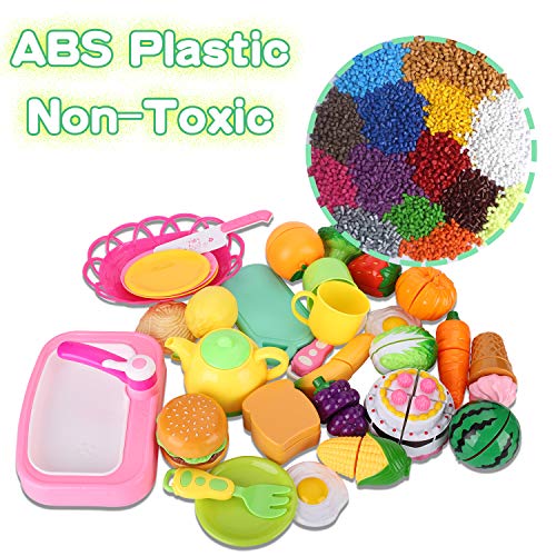 Auney 40 Pieces Play Food Set Pretend Play Set, Cutting Cooking Food Toy, Kitchen Toys Pretend Food Playset Educational Toy Fruits Vegetables Set for Children Learning Gift for Boys & Girls - Thumbnail 2