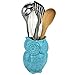 Owl Design Aqua Blue Ceramic Kitchen Cooking Utensil Crock / Office Pencil Holder Pen Container - MyGift