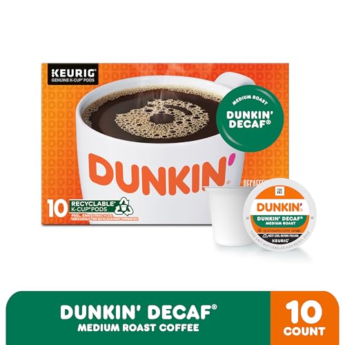 DUNKIN’ DECAF MEDIUM ROAST COFFEE, 10 KEURIG K-CUP PODS