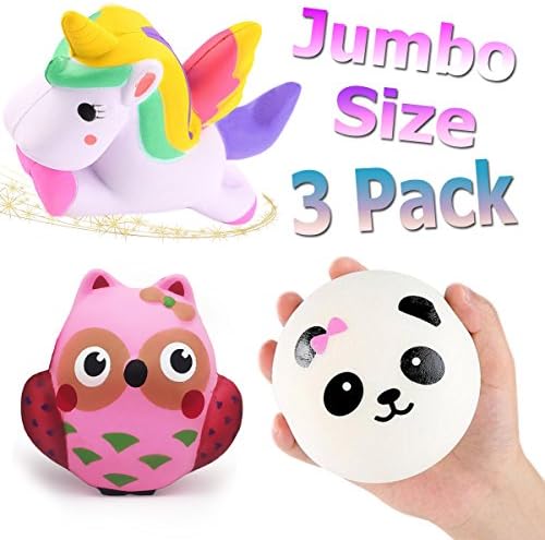 3 Pack Jumbo Squishies Slow Rising Unicorn Horse Owl Panda Scented Stress Reliever Woqoo Squishy Kawaii Animal Toys Simulations Decorations Gifts Birthday for Kids Women