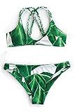 Cupshe Fashion Women's Jade Leaves Printing Halter Padding Bikini Set Beach Swimwear