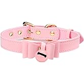 Leather Collar Necklace for Women with Bow Bell Kitty Cat and Delicate Tea flower pearl pendant Choker for Ladies Black Pink Red