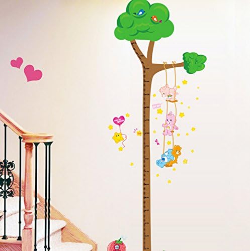 Lovely Bear Playing on the Vine Ladder Tree Growth Chart Height Chart Wall Decor Wallpaper Wall Sticker for Children Room Decoration