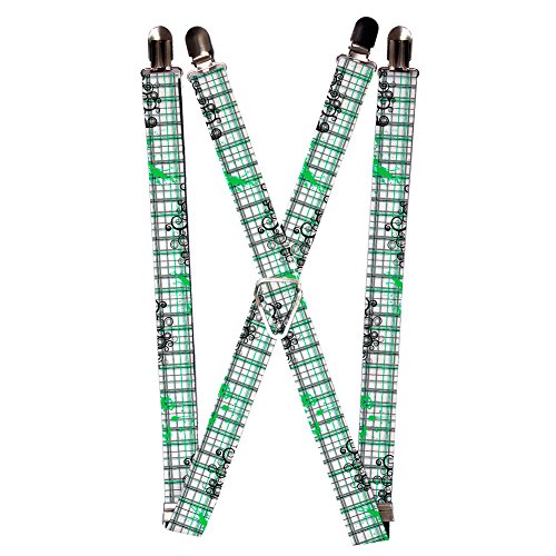 Green Grey White Plaid Scroll Pattern Suspenders