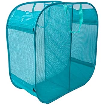 Amelitory 2 Compartment Mesh Pop-up Laundry Hamper for Home,Dorm,Travelling Storage Lake Blue