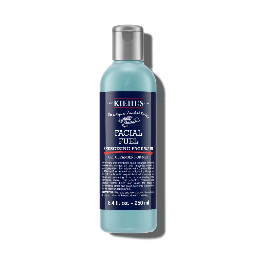 Kiehl's Facial Fuel Energizing Face Wash, Refreshing Gel Cleanser for Men, with Caffeine, Vitamin E & Menthol, Effectively Removes Dirt, Grime & Oil from Skin, 250Ml