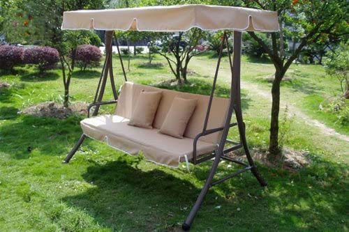 Hollywoodschaukel Gartenschaukel Moderne Gartenliege Outdoor Schaukelbank mit Liegefunktion 200x135x170cm JL10B Beige – Bild 2