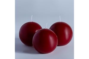 MOZEAL Hand-Poured, 3 Inch Dark Red Round Ball Candles - Elegant Dark Red Round Pillar Candles Set of 3, Dripless, Unscented, Smokeless, Ideal for Intimate Gatherings.