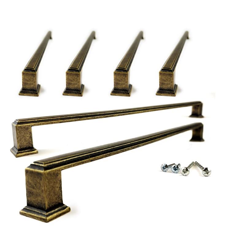 French Furniture Fittings Set of 6 Art Deco Cabinet Cupboard Handles, Deep Antique Brass Finish for Kitchen Cabinet Doors and Drawers, wardrobes and General pulls…