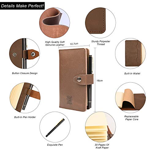 Handmade Leather Journal Retro Vintage Leather Travel Journal Notebook With Pen Craft Papers For Men Women Gift, Perfect For Writing In Travel Working or Office - Thumbnail 5