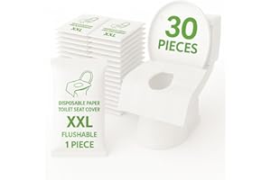 DZHONGD XXL Toilet Seat Covers Disposable Flushable for Travel (30 Pack) – Individually Wrapped, Full Coverage Paper Liners f