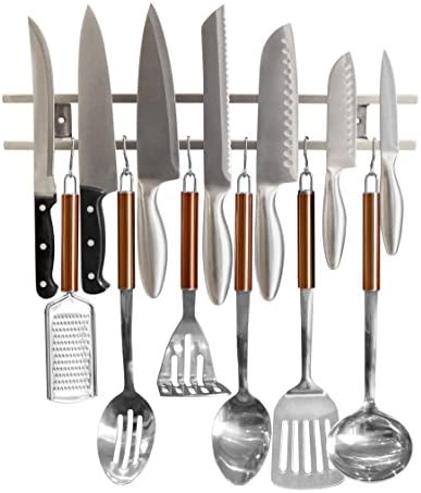 Magnetic Knife Holder From Cook-a-Lot - Includes Multiple Hooks for Added Storage. Easy to Install Tool Rack for Metal Knives, Utensils and Kitchen Sets. Strong and Reliable. Save Kitchen Space Now
