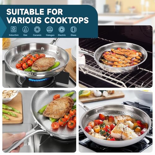Vutlace Stainless Steel Frying Pan with Lid, 5-Ply Clad Titanium Frying Pan, Uncoated, Titanium Construction, Induction Cookware, Cooking Pan, Stir Fry Pan, Dishwasher Safe Pan, Includes Lid (28cm)