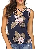Mofavor Women's Sleeveless Floral Print Casual Lace Up Cami Tank Tops