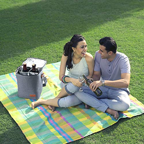 Insulated Wine Carrier Tote - Samshow 4 Bottle Wine Carrier with Shoulder Strap, Padded Protection, and Corkscrew for Travel, Camping and Picnic, Perfect Wine Lover (Grey) - Thumbnail 6