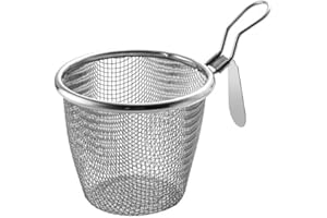 Stainless Steel Pasta Basket, Mesh Spider Food Dumpling Noodle Strainer, Fine Mesh Strainer with Handle