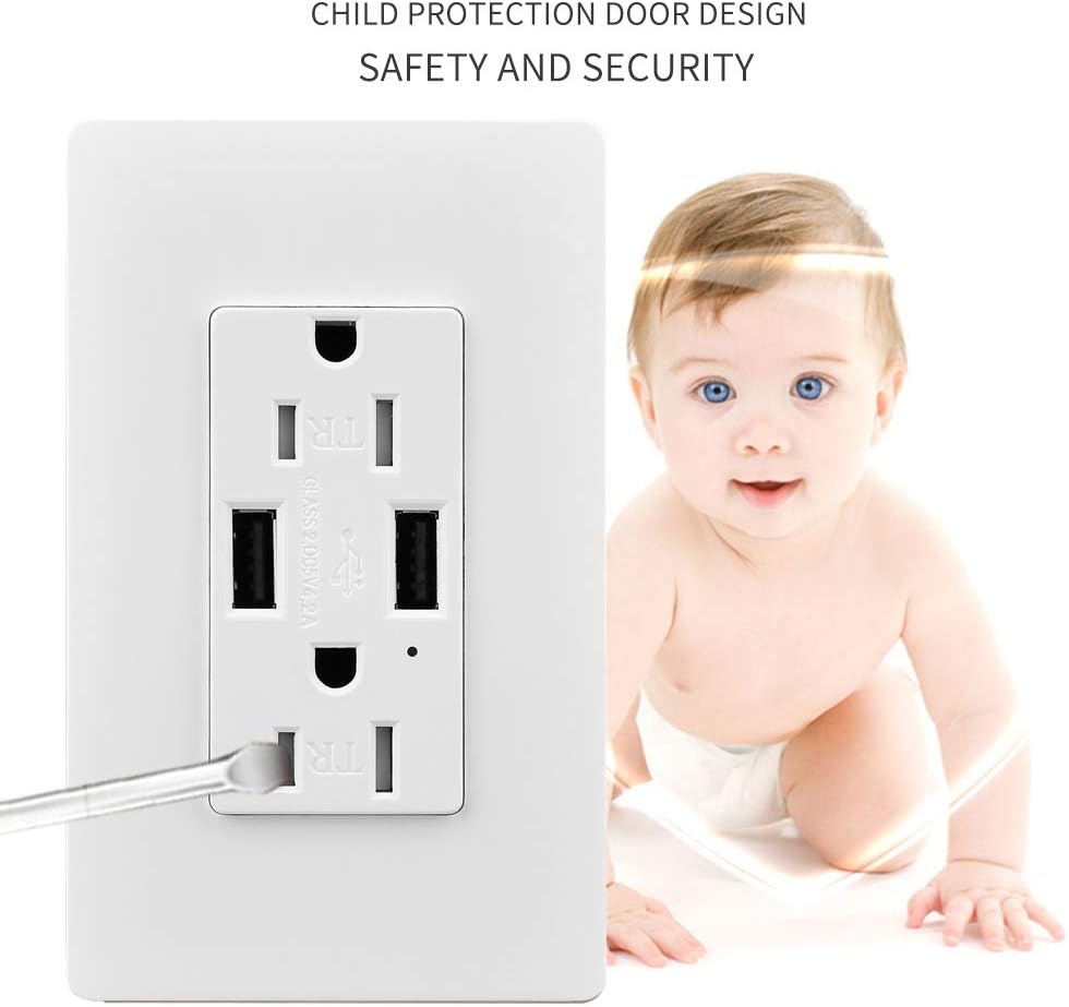 USB Outlet, 5 Pack 15 Amp Tamper Resistant Wall Outlet with Dual 4.2A High-Speed Charging USB Port, Double Wall Panel Included, UL Listed, White: Home Improvement