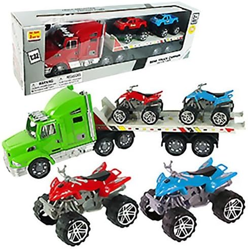 Friction Powered Semis Truck with 2 ATV Four Wheel Vehicles, Toy:89