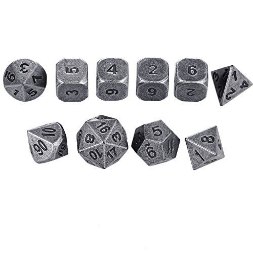 image for Hestya 10 Pieces Multi-sided Dices Set Metal Polyhedral Dices with Pri
