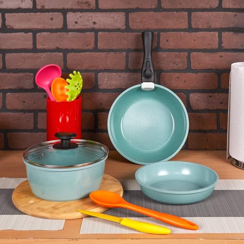 JadeCook Bateria de Cocina Jade Smart de 10 Piezas Recubrimiento Antiadherente con Mango Removible Sarten 20 cm Cacerola 20 cm Wok 24 cm Libre de Toxicos Set de Ollas para Cocina