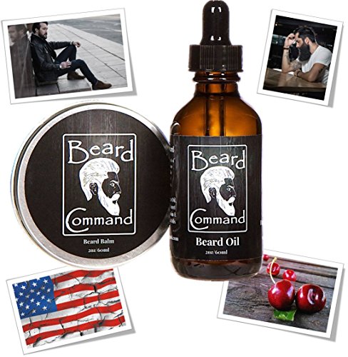 Beard Oil and Beard Balm Kit for Men Care - Cherry scented Leave in Beard Conditioner, Beard Butter, Mustache Wax and Softener Gift set - For Beard and Mustache Styling, Shaping, Grooming and Growth