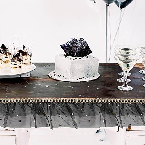 VGOODALL Black Glitter Tulle Ribbon Sparkling Tulle Rolls, 5 Yard Mesh lace Ribbon for Wedding Decoration Gift Wrapping Tutu Skirt DIY Arts and Crafts
