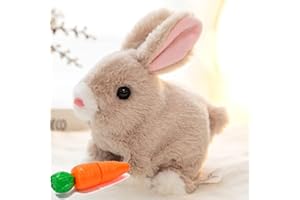 INBOXXE Bunny Toys Educational Interactive Toys Bunnies Can Walk and Talk, Hopping Easter Bunny Easter Plush Stuffed Bunny Toy, Hopping Bunny Toy Walking Rabbit Educational Toys for Kids (Brown)