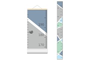 Nustila Color Block Growth Chart for Kids Baby Height Chart Ruler Removable Canvas Wooden Frame Hanging Wall Rulers Measurement Charts for Toddler Room Nursery Decor - 79"X7.9" with Beige Wood