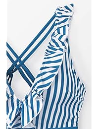 CUPSHE traje de baño de una pieza con volantes y rayas azules y blancas para mujer